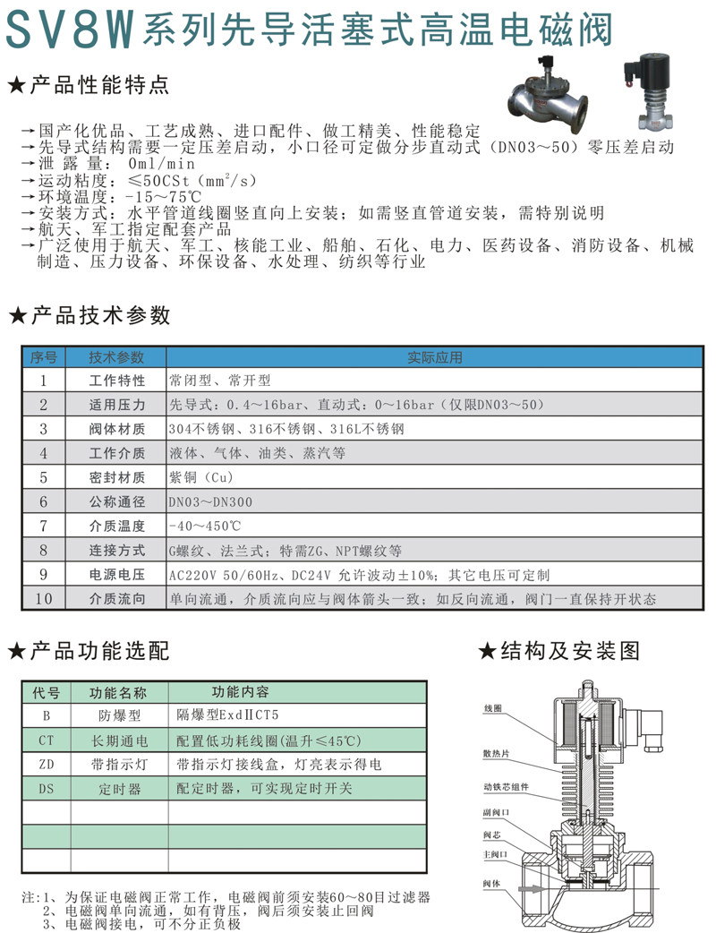 SV8W先導（dǎo）活塞式高溫電磁（cí）閥